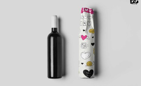 Free Black Wine Bottle Wrapped PSD Artwork Mockup