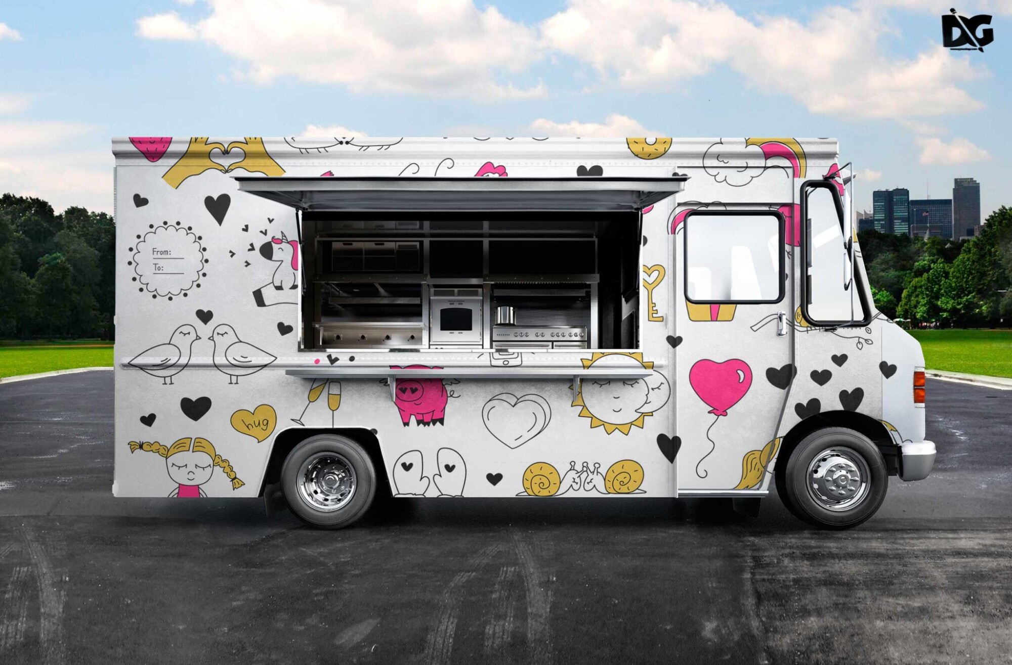 Free PSD Food Truck Design Mockup