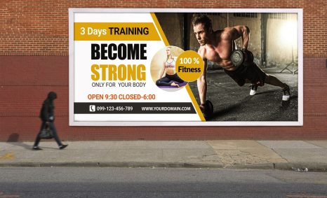 Free Gym Training Billboard Design PSD Template