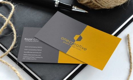 Free Business Card Mockup with Pen