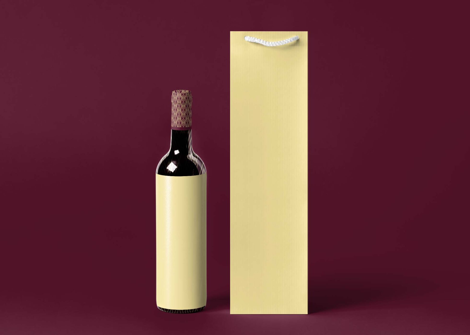 Free Red Wine Bottle Packaging Mockup