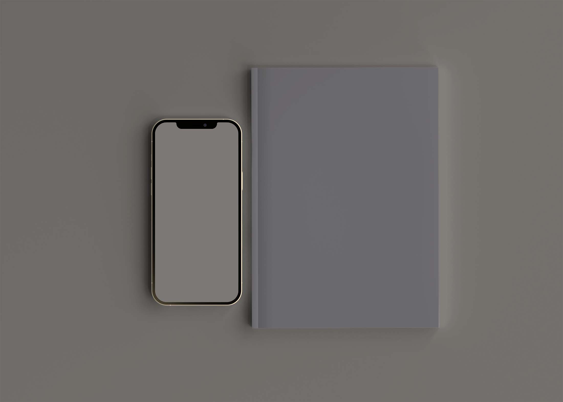 Free iPhone 12 With Book Cover Mockup